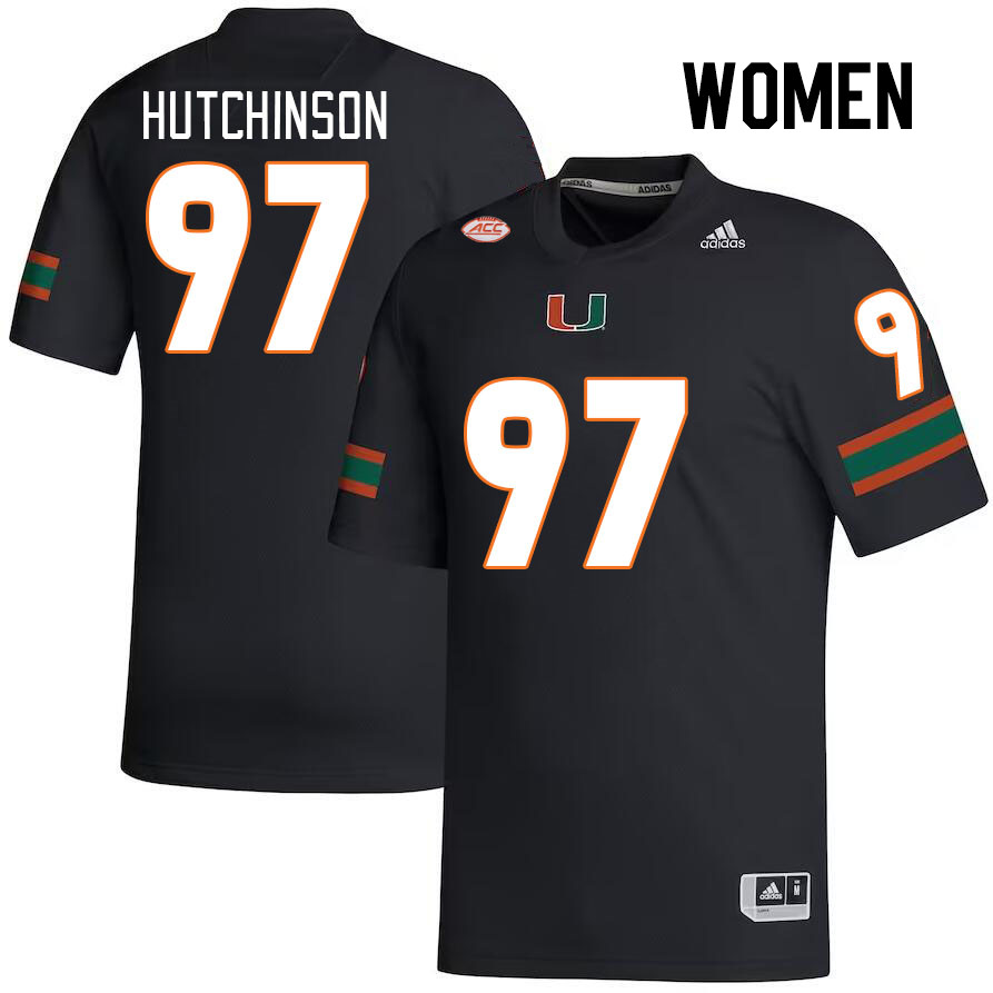 Women #97 Will Hutchinson Miami Hurricanes College Football Jerseys Stitched-Black